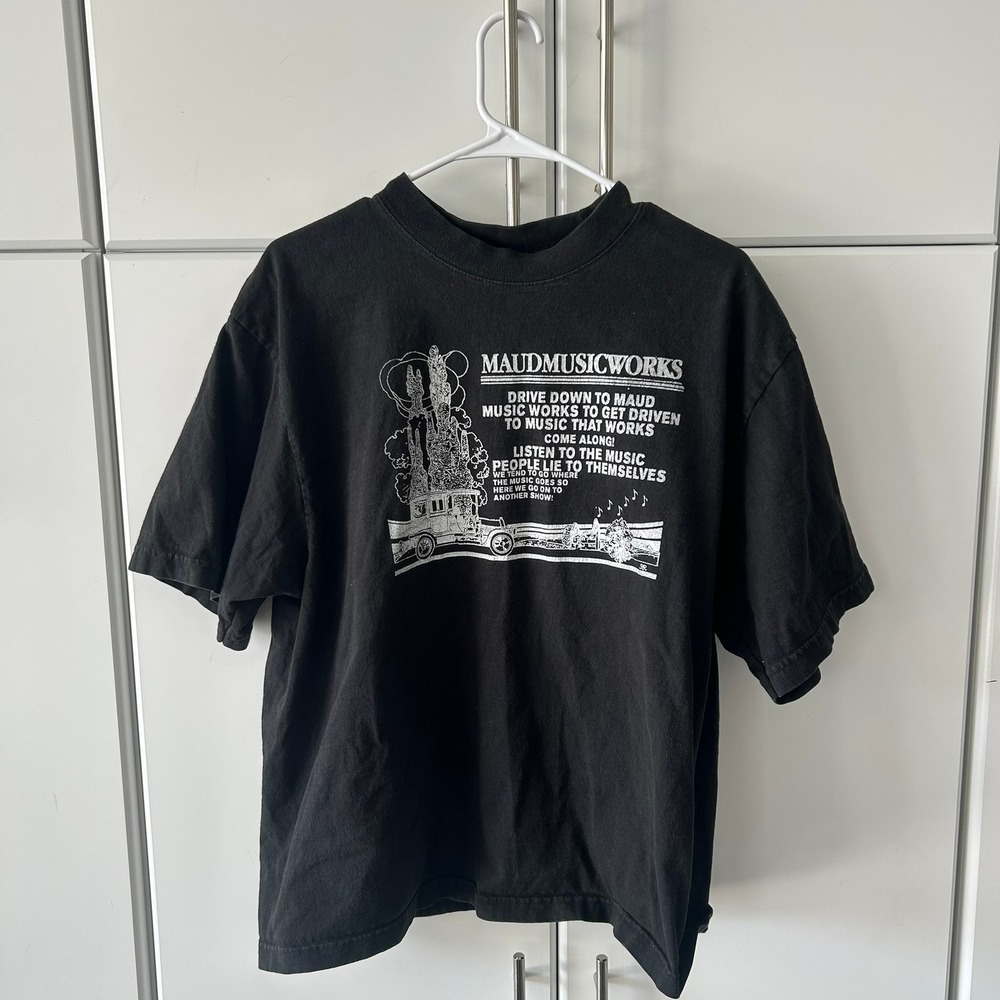 Maud Music Works Graphic T-Shirt Black Smart Art‎ Mens Size Large Vintage Style